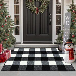 FONEYI Buffalo Plaid Outdoor Rug, 20"x32" Checkered Front Door Mat, Non Slip
